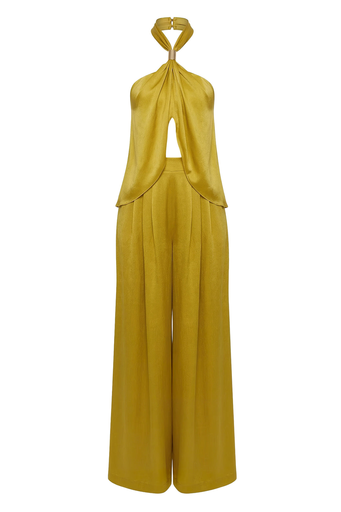 Yellow Cascade Satin Pant Set