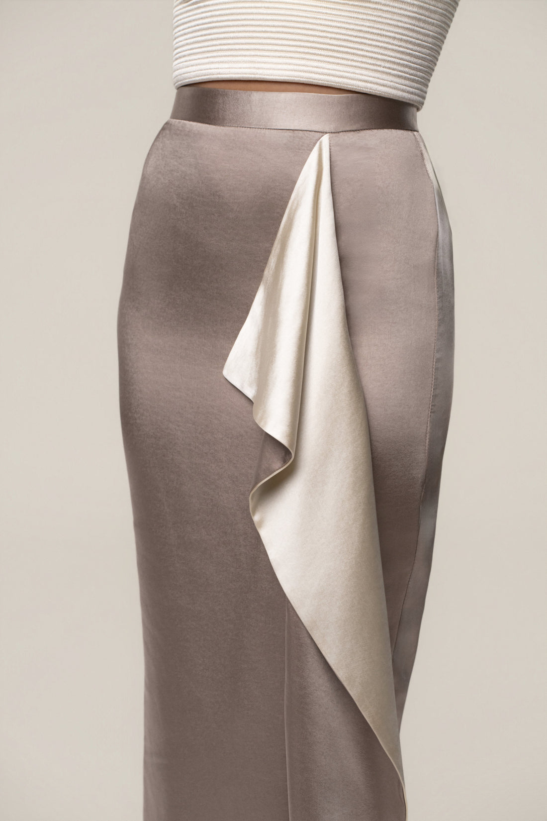 Taupe Midnight Mirage Satin Skirt