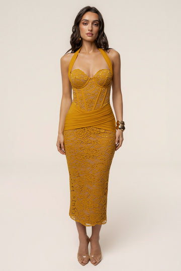 Yellow Royal Romance Halter Dress