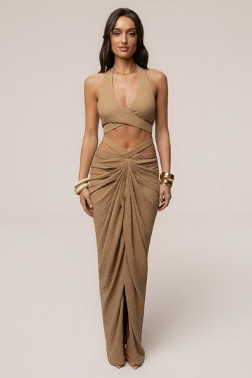 Beige Cabana Slit Maxi Skirt