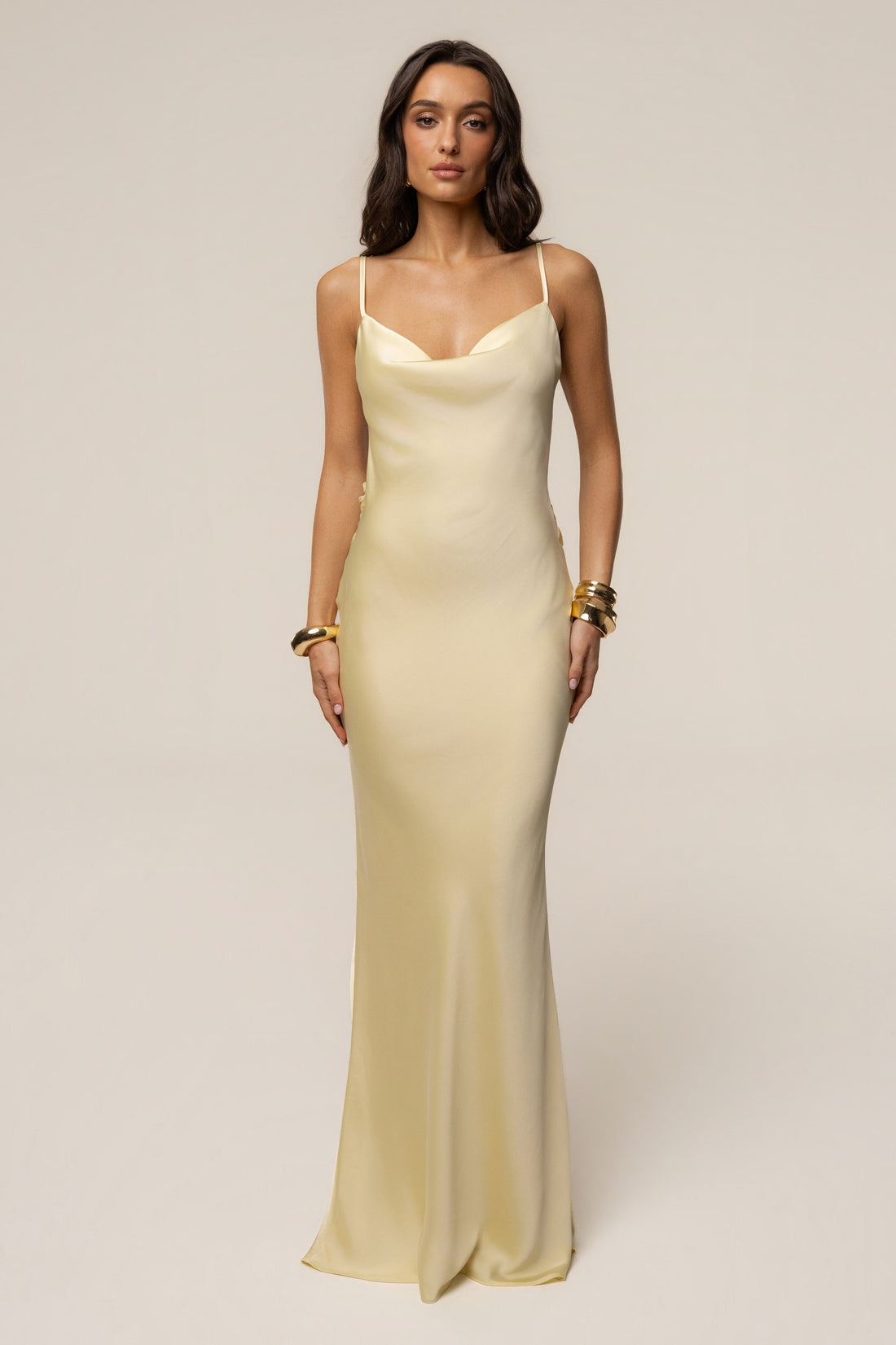 Yellow Down The Aisle Satin Gown