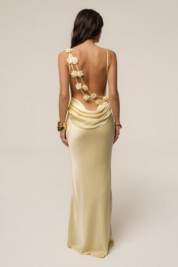 Yellow Down The Aisle Satin Gown