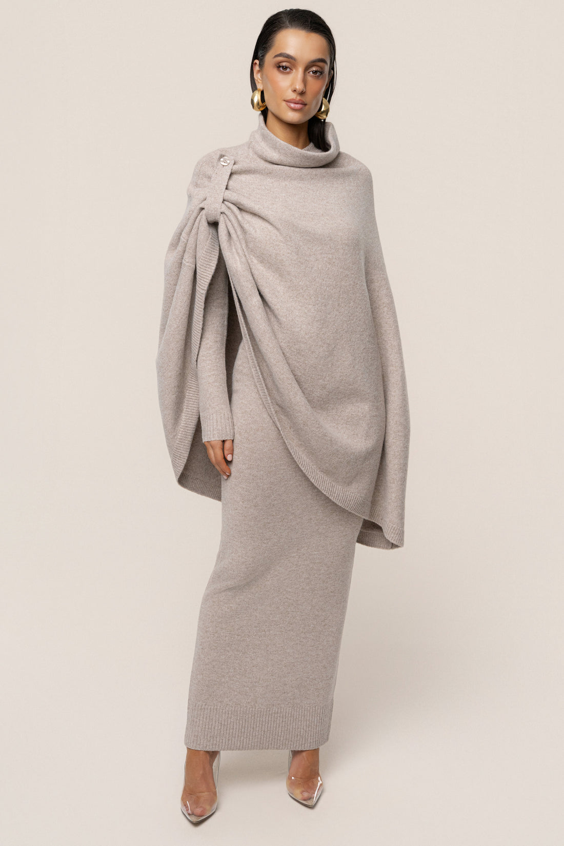 Beige Fireside Knit Maxi Dress