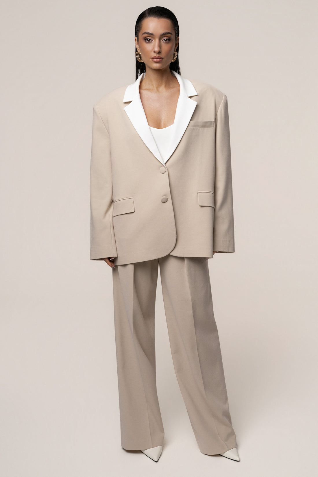 Beige/Ivory Command Oversized Blazer