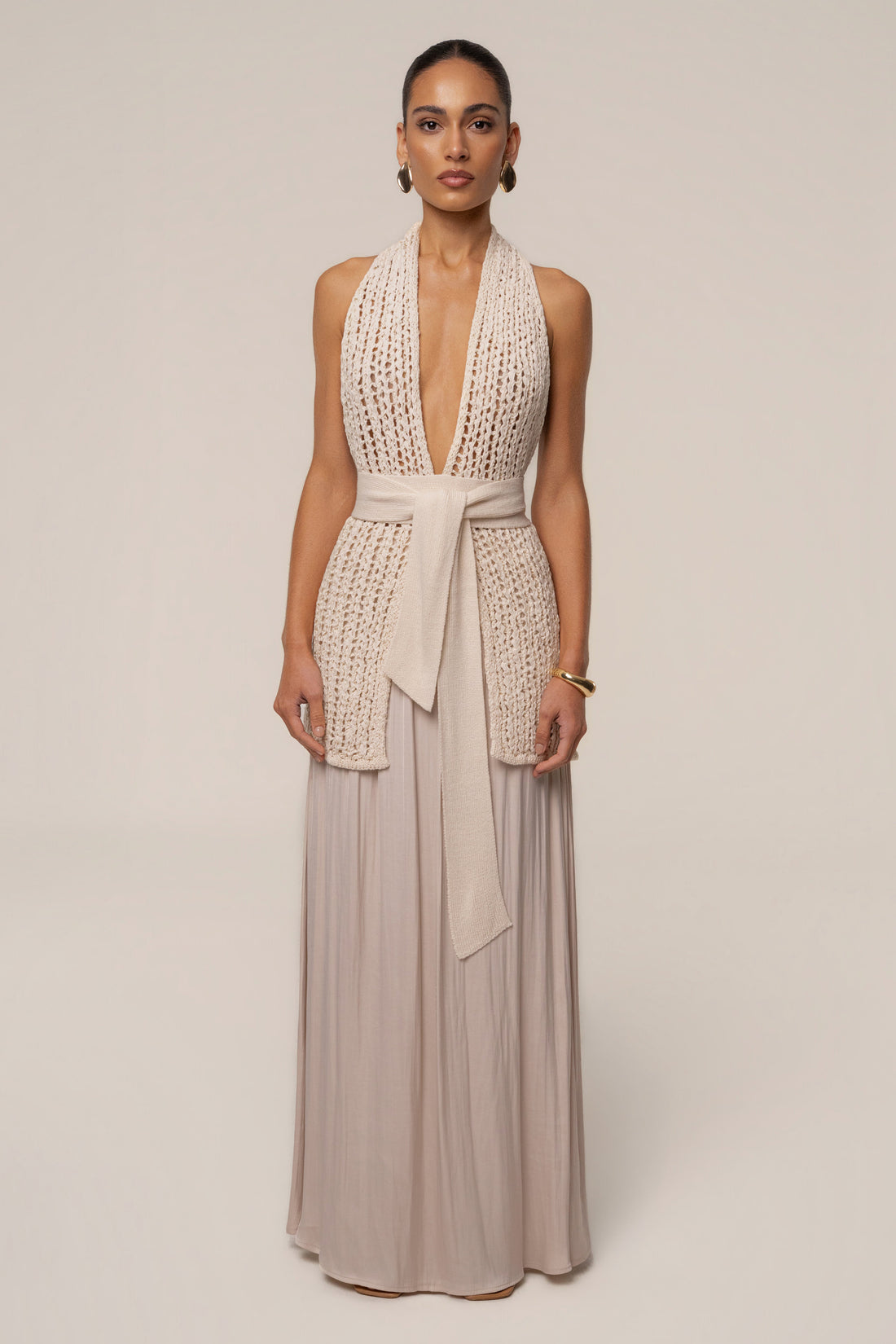 Beige River Satin Maxi Skirt