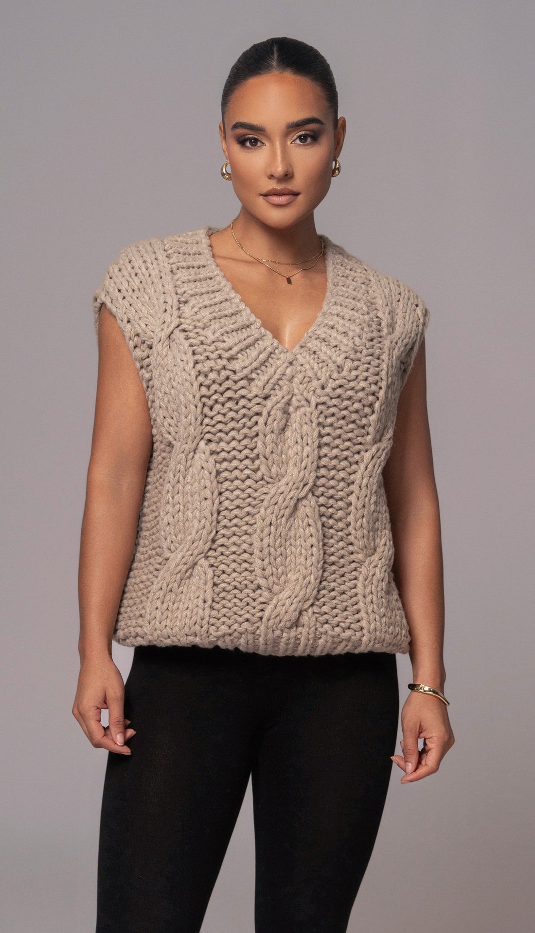 Taupe Mari Cable Knit Vest