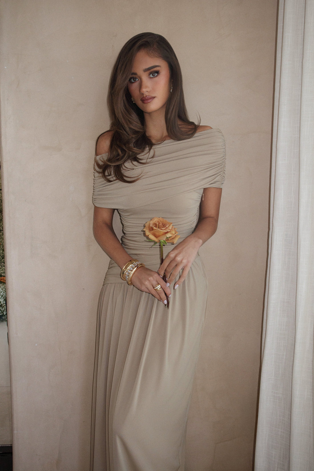 Beige Vision Of Elegance Maxi Dress